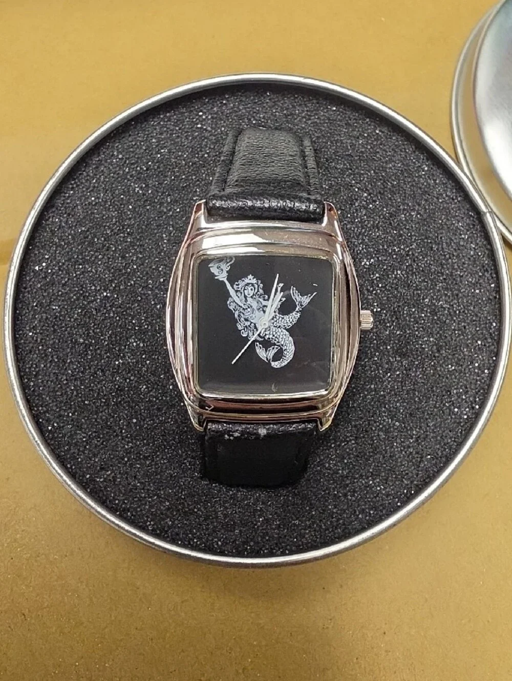 Black Leather Strap Womans's Watch with Silver Case and Nautical Dial